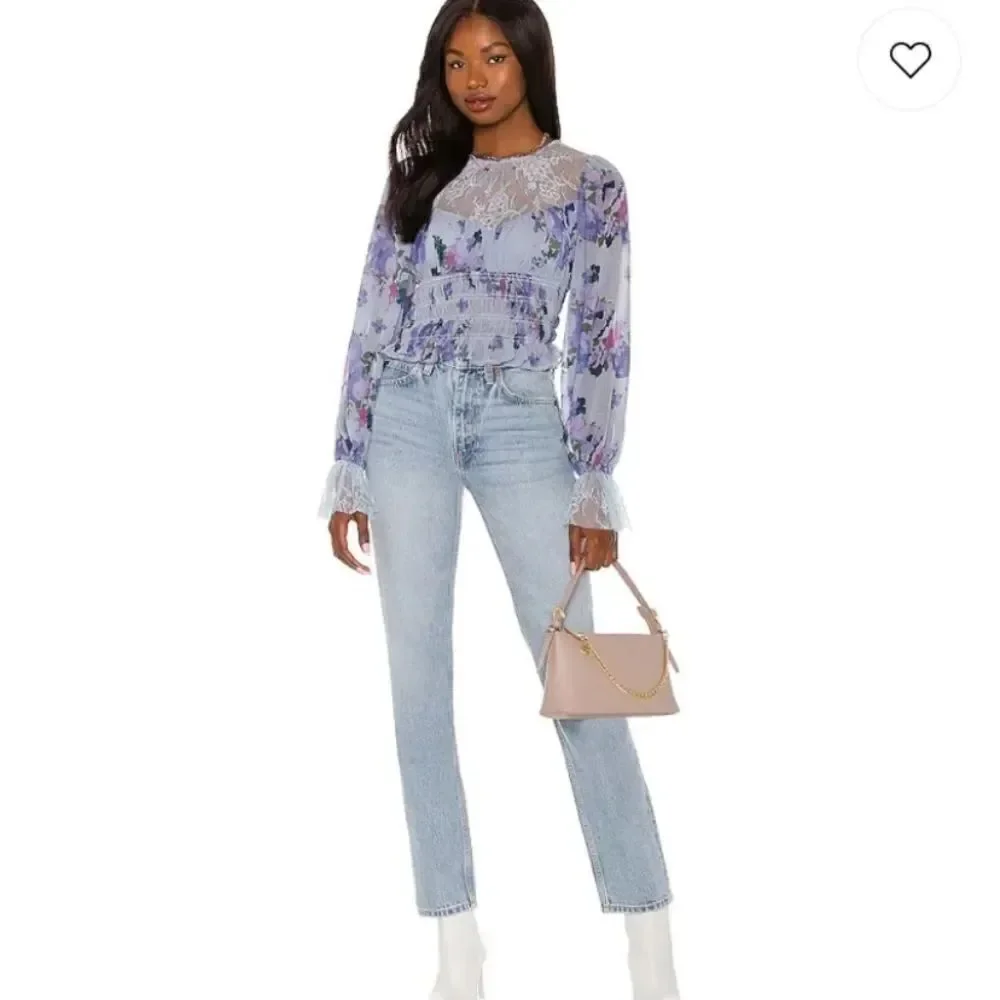 Free People Daphne Blouse in Silver Blue Combo NWT Sz S